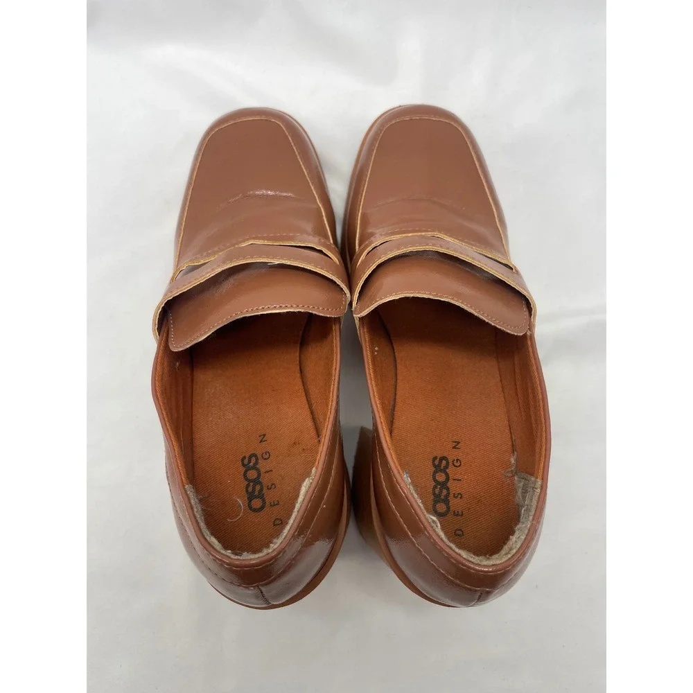 ASOS‎ DESIGN Profile Chunky High Heeled Loafer In Tan Size 40/9